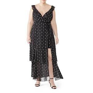 Hutch Georgia Maxi Wrap Dress Sleeveless Black White Polka Dot Womens Size 2X